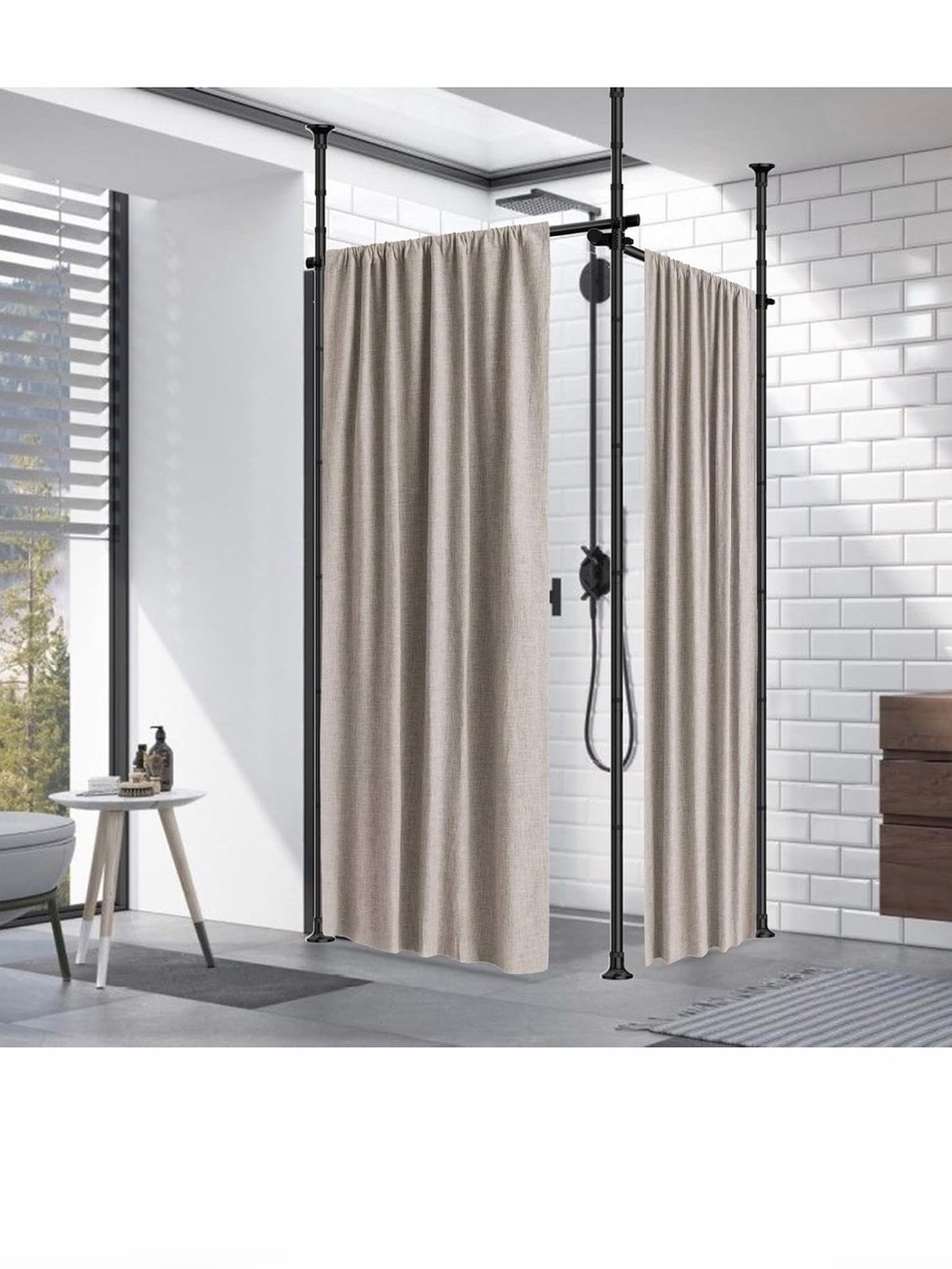 48”to144”ExpandableCurtainRodRoom DividerFreestandingVerticalTensionStandWhite